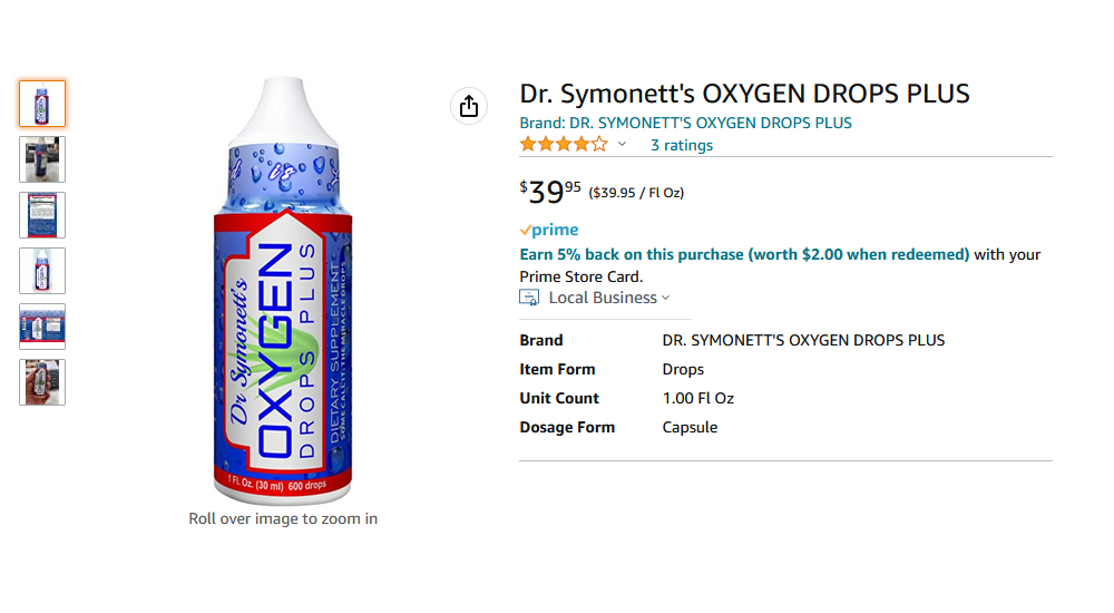Dr. Symonett's Oxygen Drops Plus Amazon Store